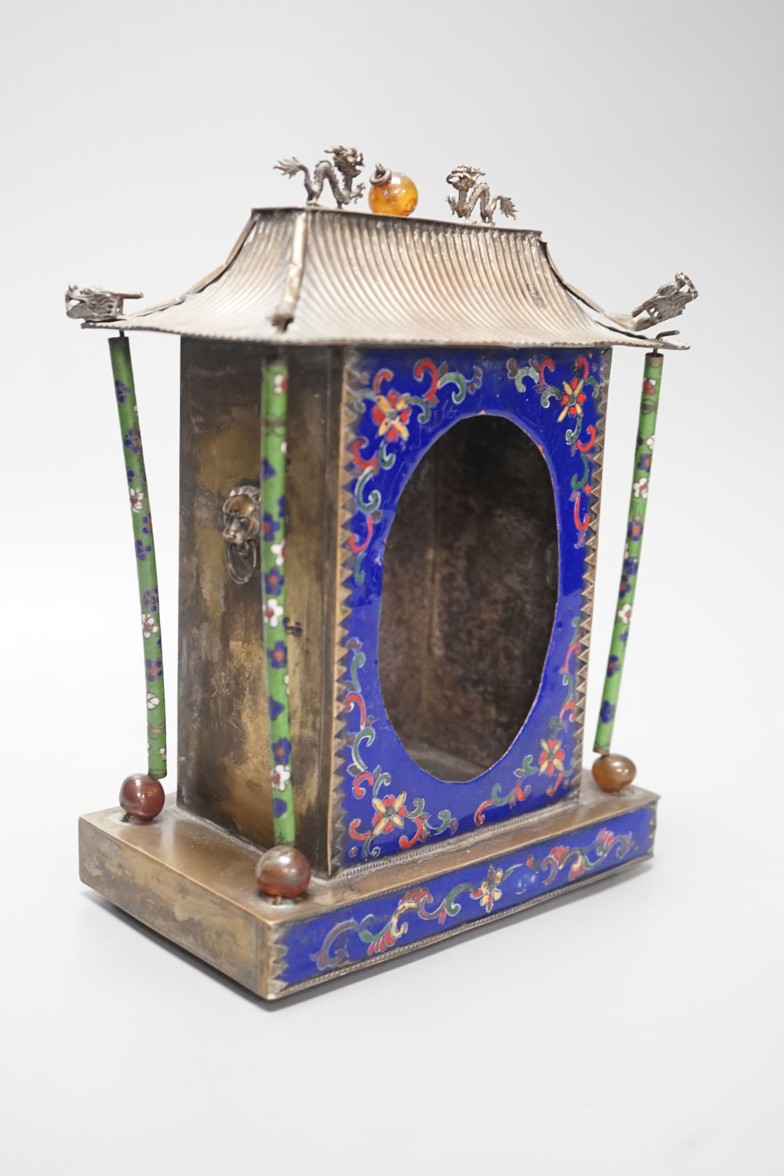 A Chinese enamelled metal shrine stand, height 22cm